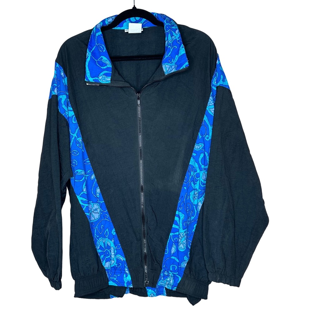 SIDE-OUT VTG Full Zip Track Windbreaker Jacket Blue Black Men's Size M USA‎ made